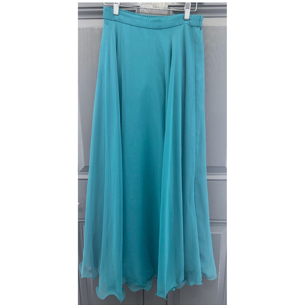 90s Teal Blue Green Chiffon Maxi Mermaidcore Size 12 Vintage Rimini Flowy Skirt